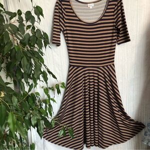 Striped Navy and Tan Dress